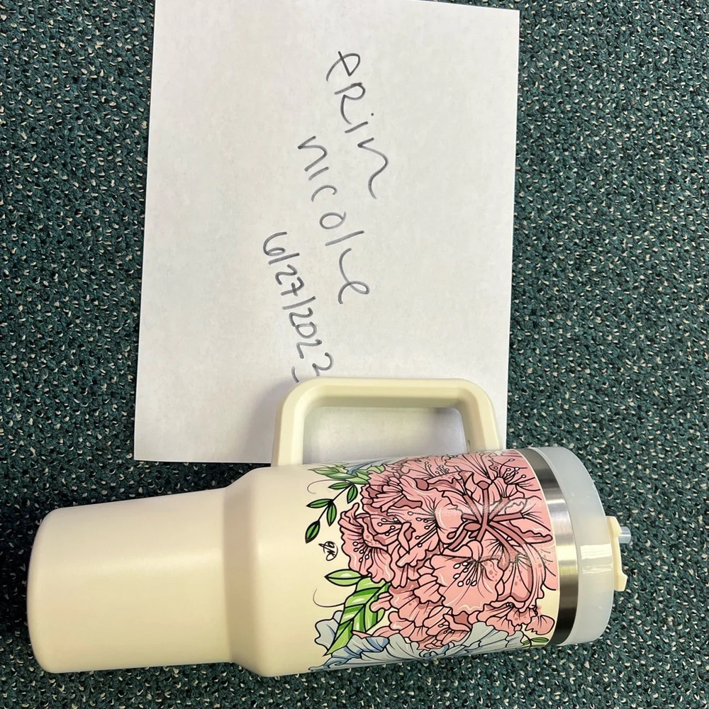 Stanley Cream Travel Mug with Pink and Blue Floral Design - Picture 3 of 11